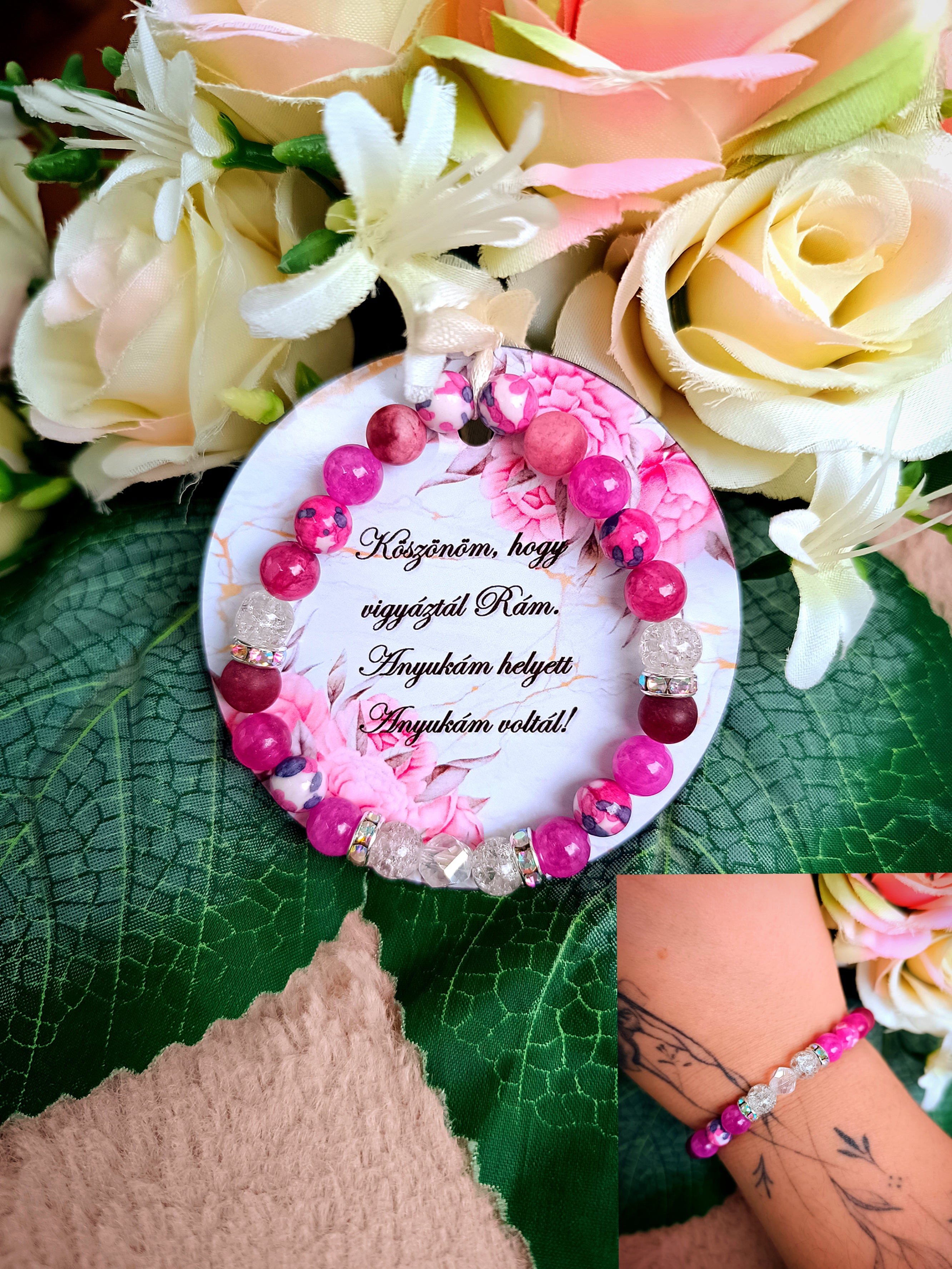 Lelki béke, védelem ásvány karkötő ajándék pedagógusnak